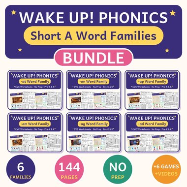 Wake Up! Phonics short a word families bundle cover